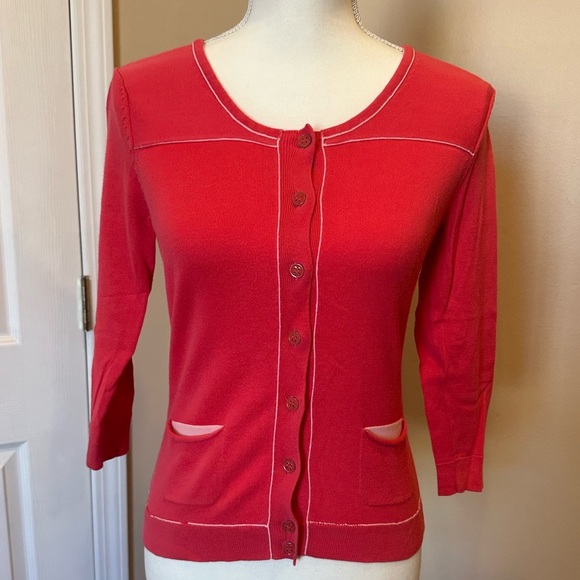 New York & Company Pink Red Button Front Cardigan Sweater XS - Picture 2 of 7